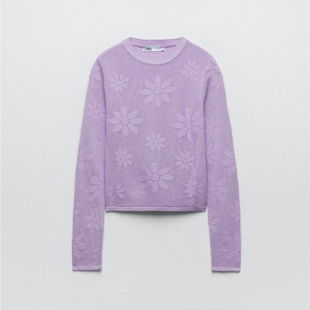 Zara Women’s Knit Crop Cropped Sweater Top Purple Lavender